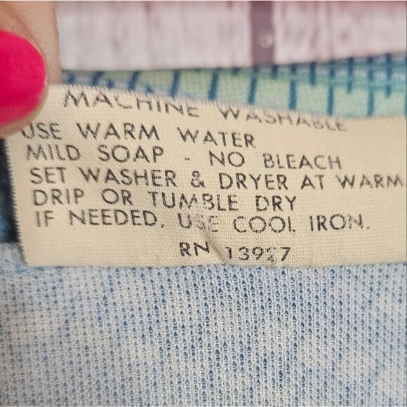 VTG 70s Flutterbye Blue & White Chevron Button Up Shirt Dress, size Large - Picture 8 of 8